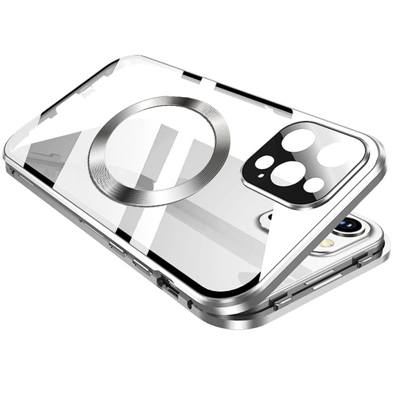 Carcasa Magnetic Dual Glass MagSafe pentru iPhone 16 Pro, de argint