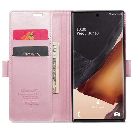 Carcasă flip CASEME pentru Samsung Galaxy Note 20 Ultra, Waxy Textured, roz