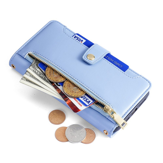 Cu clapetă pentru Honor Magic5 Lite, Wallet Zipper Pocket, albastru