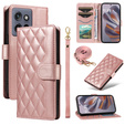 Husă cu clapetă pentru Motorola Edge 50 Neo / Motorola ThinkPhone 25, Rhombus Crossbody Leather, roz rose gold