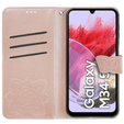 Cu clapetă pentru Samsung Galaxy M34 5G, Butterfly, roz rose gold