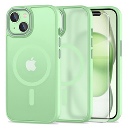 Husă pentru iPhone 15, pentru MagSafe, ERBORD Matt Case, verde + sticlă pentru ecran
