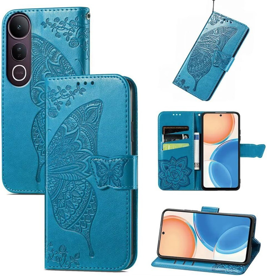 Cu clapetă pentru Vivo V50 Lite 4G / 5G, Butterfly, albastru