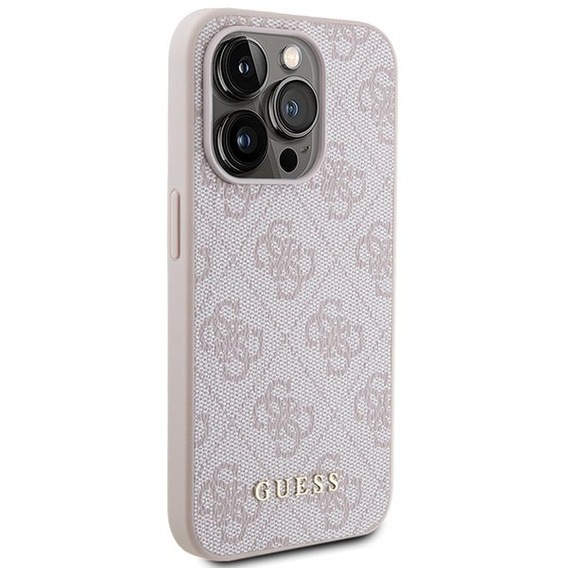 GUESS Huse pentru iPhone 15 Pro Max, 4G Metal Gold Logo, roz