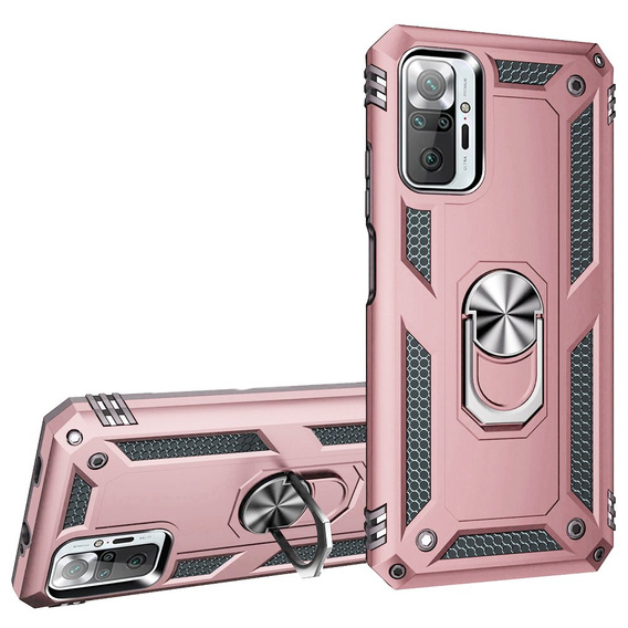 Husă blindată pentru Xiaomi Redmi Note 10 Pro, Nox Case Ring, roz rose gold