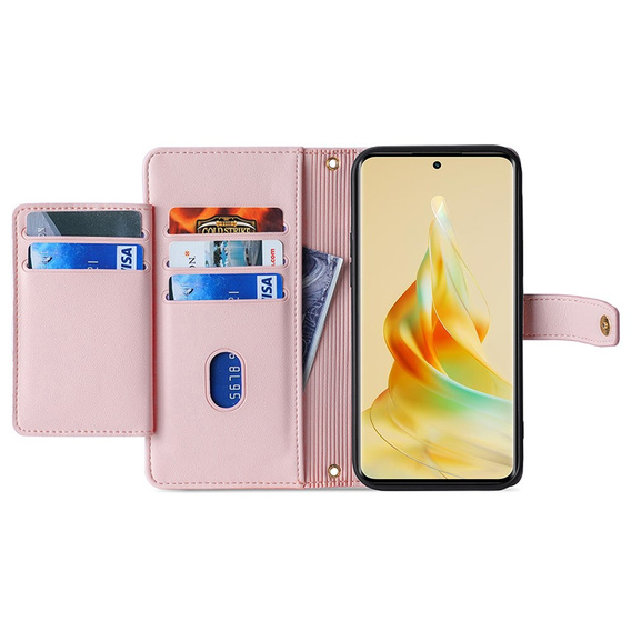 Cu clapetă pentru Oppo Reno8 T 4G, Wallet Zipper Pocket, roz