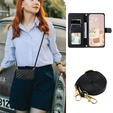 Husă cu clapetă pentru Samsung Galaxy S25 FE, Rhombus Crossbody Leather, negru