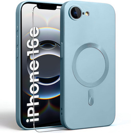 Carcasă pentru iPhone 16E, ColorMag, pentru MagSafe, albastru + sticlă călită 9H