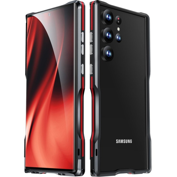 Husa LUPHIE pentru Samsung Galaxy S23 Ultra, Armor Bumper, negru / roșu