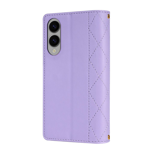 Husă cu clapetă pentru Samsung Galaxy S25 Edge, Rhombus Crossbody Leather, violet