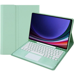 Carcasă + tastatură Samsung Galaxy Tab S9+, Leather Pen Slot TouchPad, verde deschis