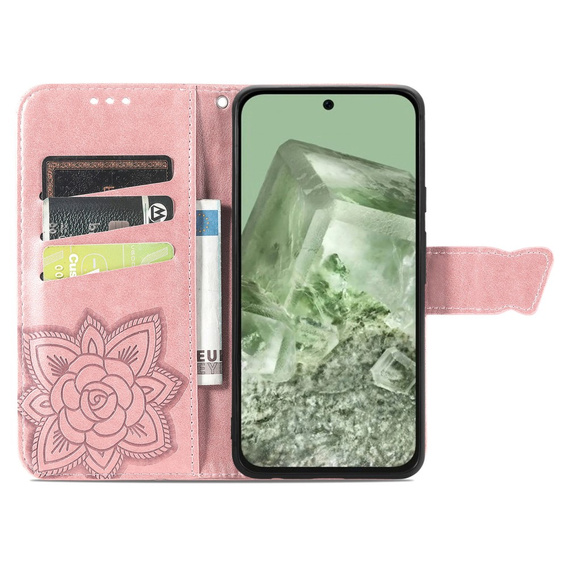 Cu clapetă pentru Google Pixel 8A, Butterfly, roz rose gold
