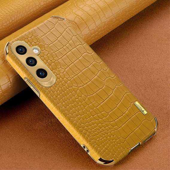 Husă din piele pentru Samsung Galaxy A35 5G, Crocodile, galben