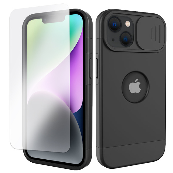 Husă ERBORD MagSafe Cam Slider, negru + sticlă pentru ecran pentru iPhone 13 / iPhone 14