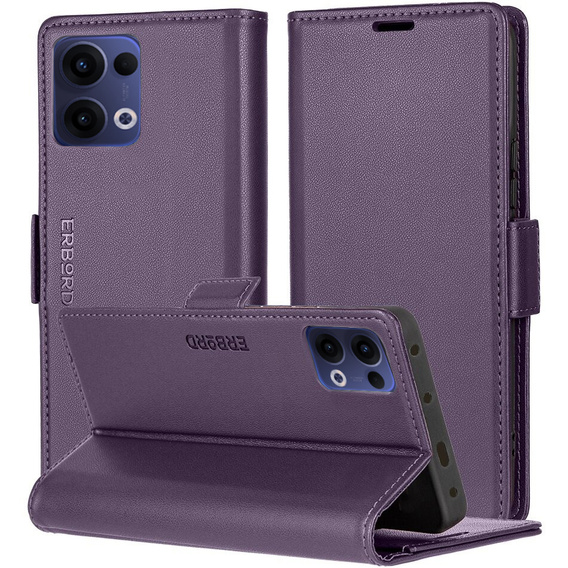 Husă pentru Oppo Reno 13, ERBORD Glossy Litchi, portofel cu clapetă, violet