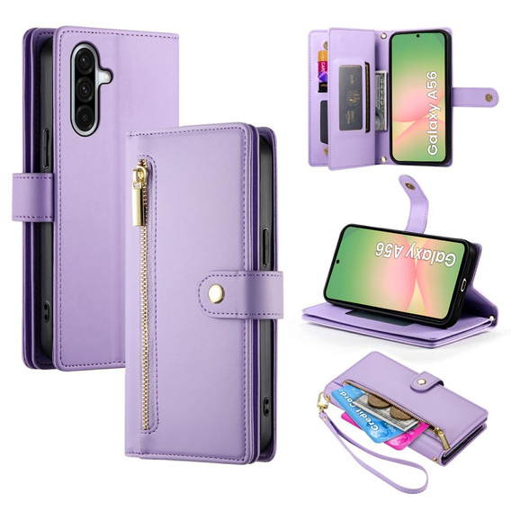 Cu clapetă pentru Samsung Galaxy A56 5G, Wallet Zipper Pocket, violet