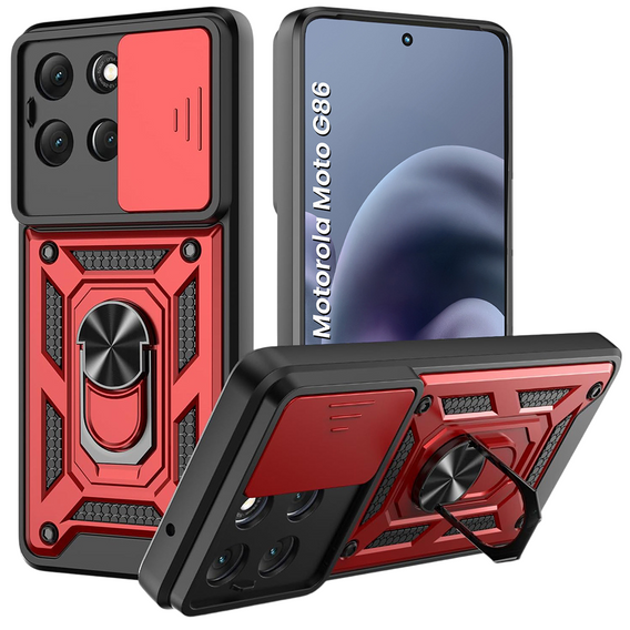 Husă blindată pentru Motorola Moto G86 5G, CamShield Slide, roșu