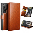 Carcasa flip pentru Samsung Galaxy S25 Ultra, QIALINO Leather Wallet, maro