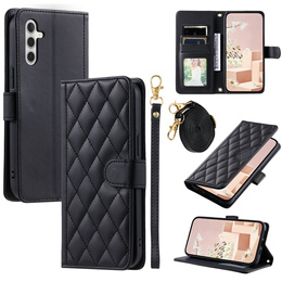 Husă cu clapetă pentru Samsung Galaxy S25 FE, Rhombus Crossbody Leather, negru