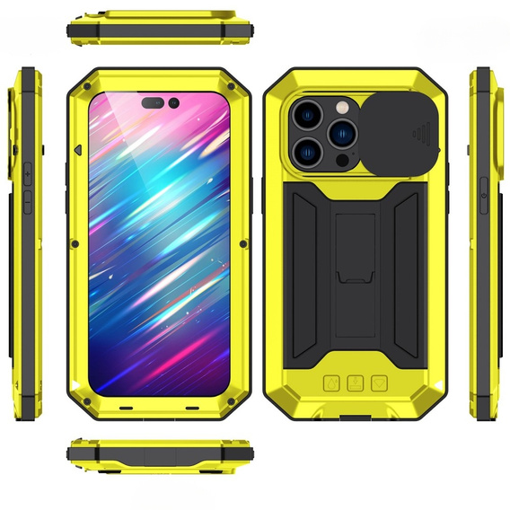 Husă pentru iPhone 14 Pro, R-JUST CamShield Slide, armată, galben / negru