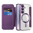 Cu clapetă pentru Samsung Galaxy S25, RFID Wallet MagSafe CamShield, violet