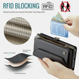 Husă CASEME pentru Samsung Galaxy S25 FE, RFID Leather Wallet, cu curea de umăr, negru