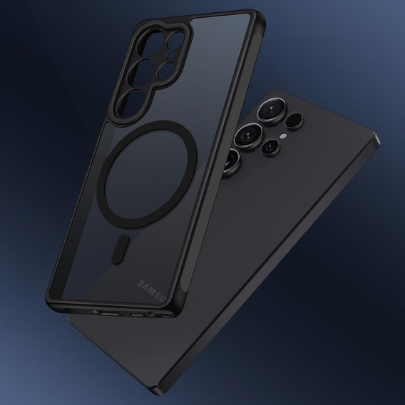 Husă pentru Samsung Galaxy S25 Ultra, pentru MagSafe, ERBORD Matt Case, negru + sticlă pentru ecran