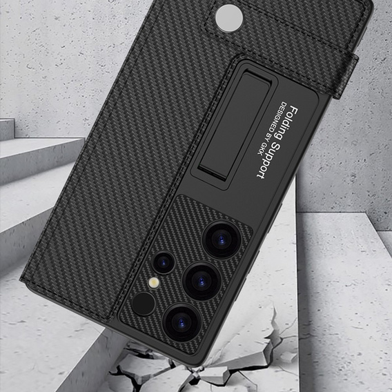 Husă cu clapetă pentru Samsung Galaxy S25, GKK Card Slot Wallet, carbon negru