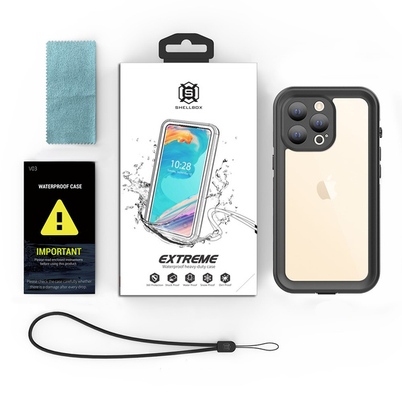 Husă impermeabilă IP68 pentru iPhone 13 Pro, SHELLBOX, negru