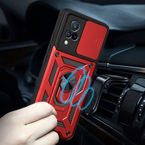Husă blindată pentru Vivo V21 5G, CamShield Slide, roșu