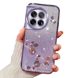 Husă pentru OnePlus 12 5G, Glitter Flower, violet