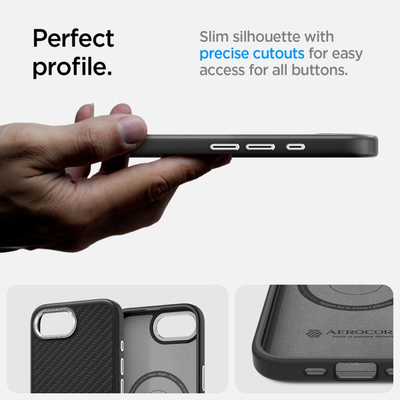 Carcasa Spigen pentru iPhone 16E, Enzo Aramid MagSafe, negru carbon + 9H Tempered Glass