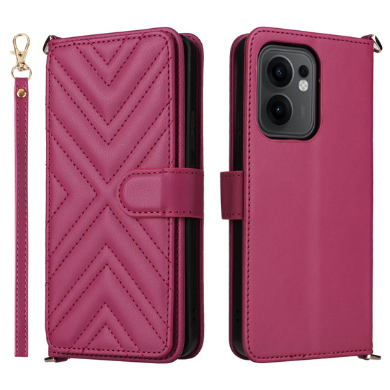 Carcasă cu clapetă pentru Oppo Reno 13F 5G, Crossbody Leather Wallet, maroon