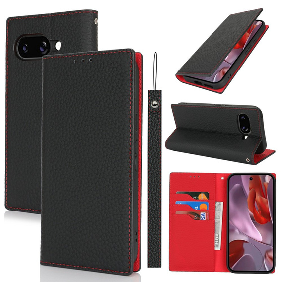 Cu clapetă pentru Google Pixel 9A, Litchi Skin Grain, negru