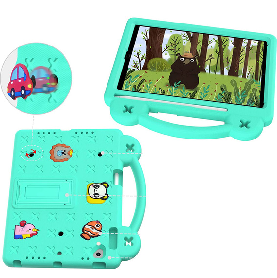 Husă pentru copii pentru iPad 9.7" 2018/2017 (6/5 gen.) / Pro 9.7" 2016, Cute Patterns, cu suport, verde