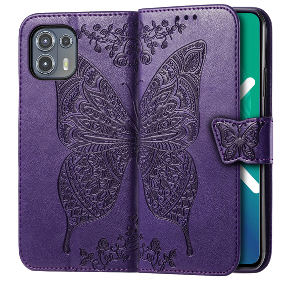 Cu clapetă pentru Motorola Edge 20 Lite, Butterfly, violet