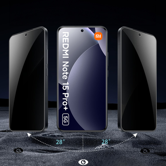 Sticlă temperată ERBORD Anti-Spy pentru protecția vieții private (2 bucăți) pentru Xiaomi Redmi Note 15 Pro Plus 5G / Poco M8 Pro 5G
