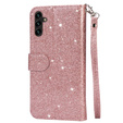 Cu clapetă pentru Samsung Galaxy A36 5G, Wallet Zipper Pocket Glittery, roz rose gold
