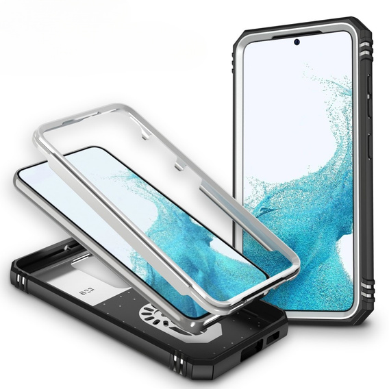 Husă blindată pentru Samsung Galaxy S23, CamShield Slide, alb / negru