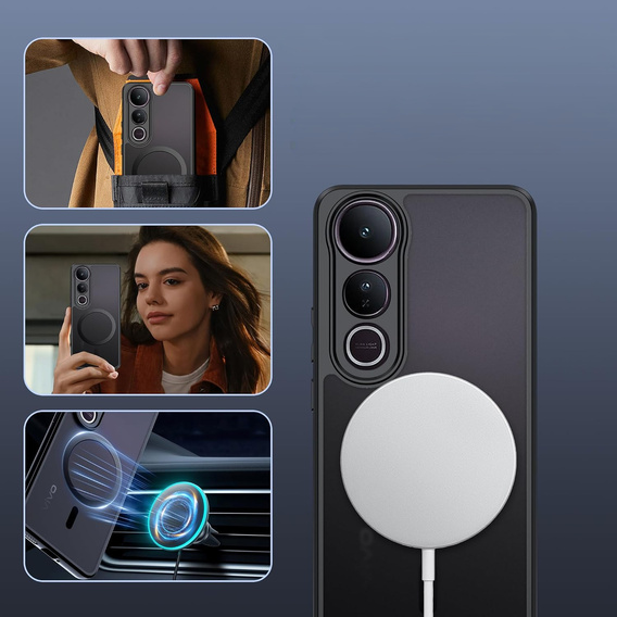 Husă pentru Vivo V50 Lite 4G / 5G, pentru MagSafe, ERBORD Matt Case, negru