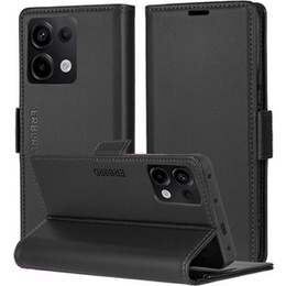 Husă pentru Xiaomi Redmi Note 13 Pro 4G / Xiaomi Redmi Note 14S / Xiaomi Poco M6 Pro 4G, ERBORD Glossy Litchi, portofel cu clapetă, negru