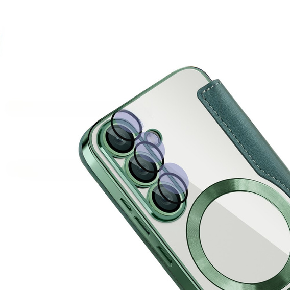 Cu clapetă pentru Samsung Galaxy S25+ Plus, RFID Wallet MagSafe CamShield, verde
