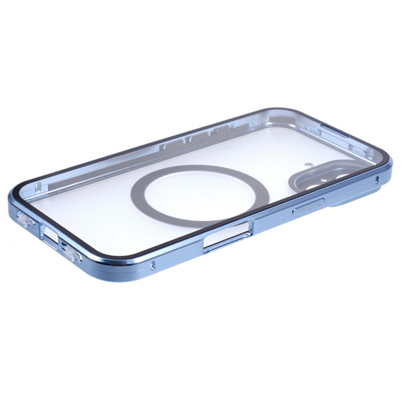 Carcasa Magnetic Dual Glass MagSafe pentru iPhone 16, albastru