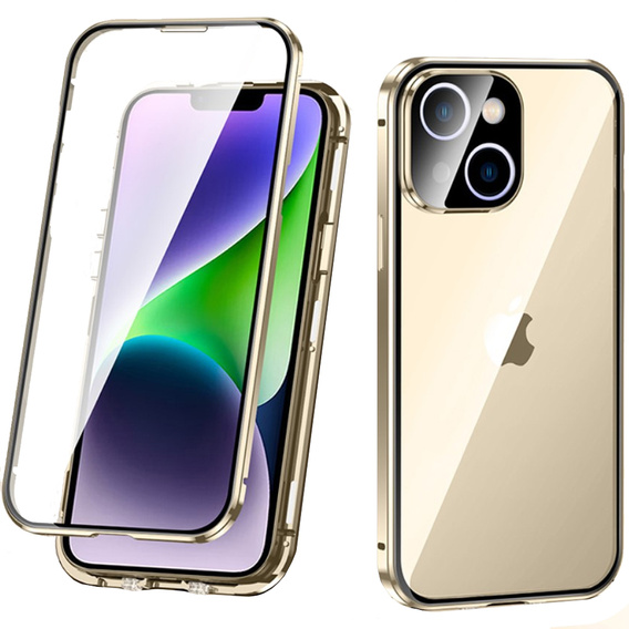 Husa pentru iPhone 14, Magnetic Dual Glass, de aur