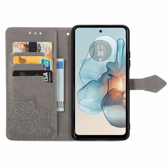 Cu clapetă pentru Motorola Moto G24 / G24 Power / G04, Mandala, gri