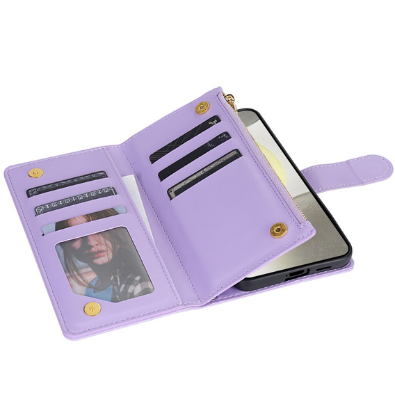 Husă cu clapetă pentru Samsung Galaxy S25 Edge, Rhombus Crossbody Leather, violet