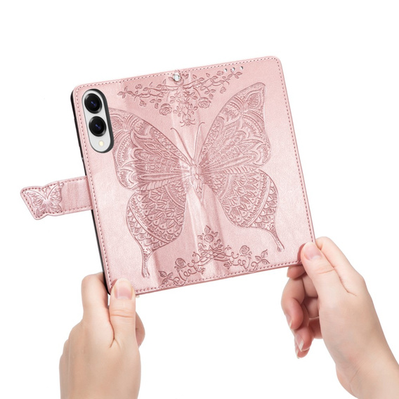 Cu clapetă pentru Samsung Galaxy S25 Edge, Butterfly, roz rose gold