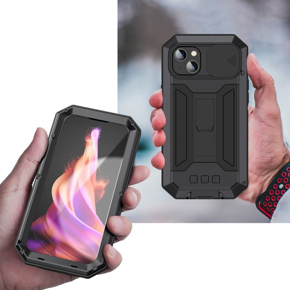 Husă pentru iPhone 15, R-JUST CamShield Slide, armată, negru