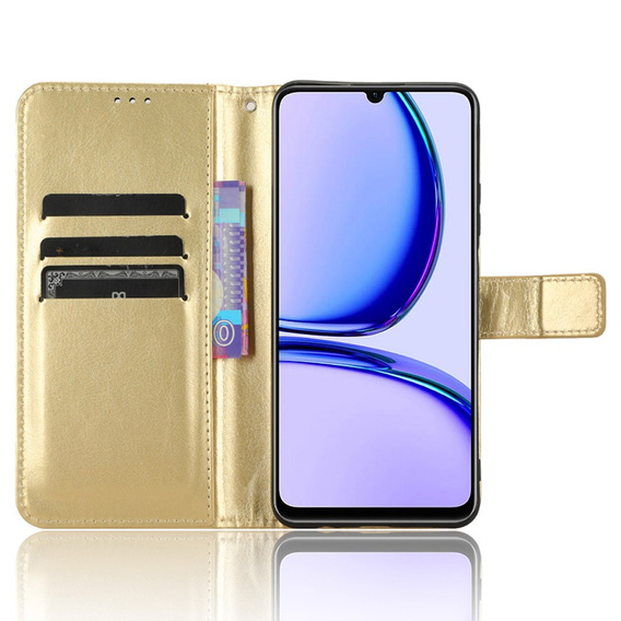 Cu clapetă pentru Realme Note 50, Crazy Horse Wallet, de aur