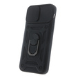 Carcasă blindată pentru Iphone 15 Pro Max, armată Slide Ring, negru + sticlă 9H